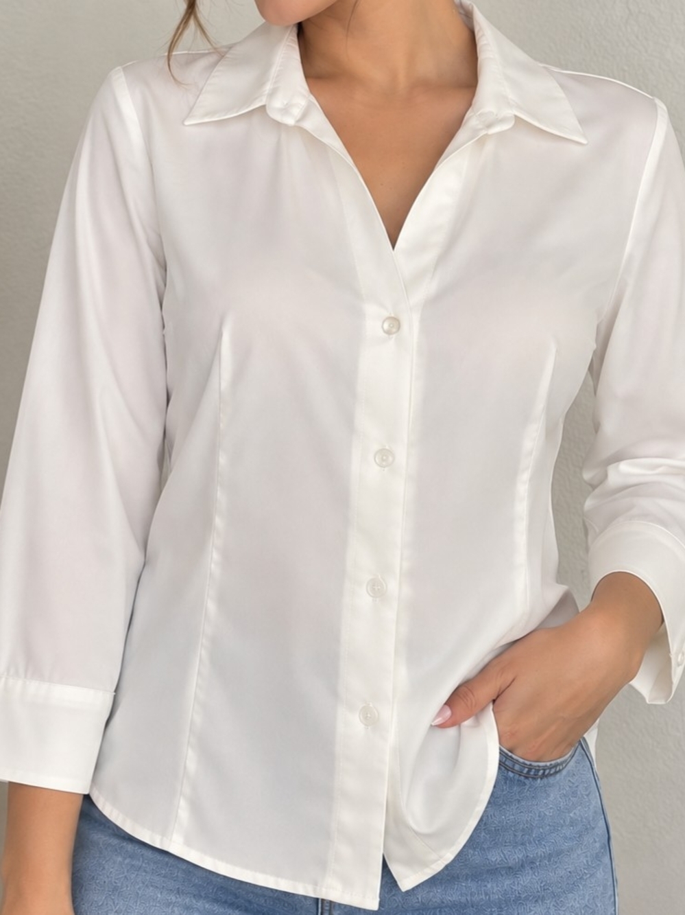 Anne Klein Women's White Button-Down Satin Shirt